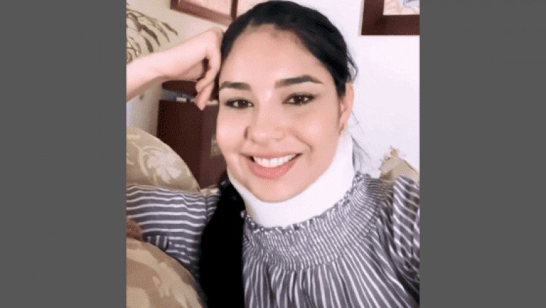 Geraldine Ponce reaparece con collarín tras accidente