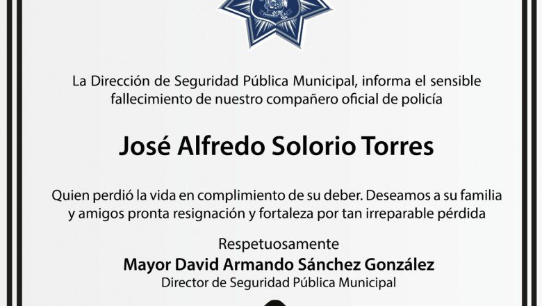 Lamenta Gobierno de Ensenada fallecimiento de policía municipal José Alfredo Solorio Torres