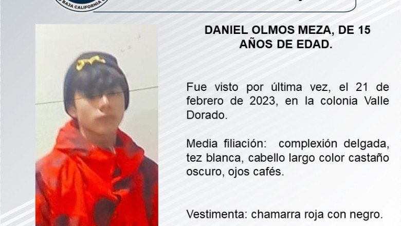 Familiares buscan a Daniel Olmos Meza, de 15 años de edad