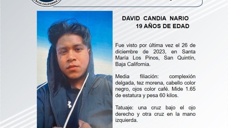 Buscan familiares a David Candia Nario, de 19 años de edad