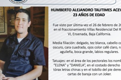 Buscan a Humberto Alejandro Tautimes de 23 años de edad