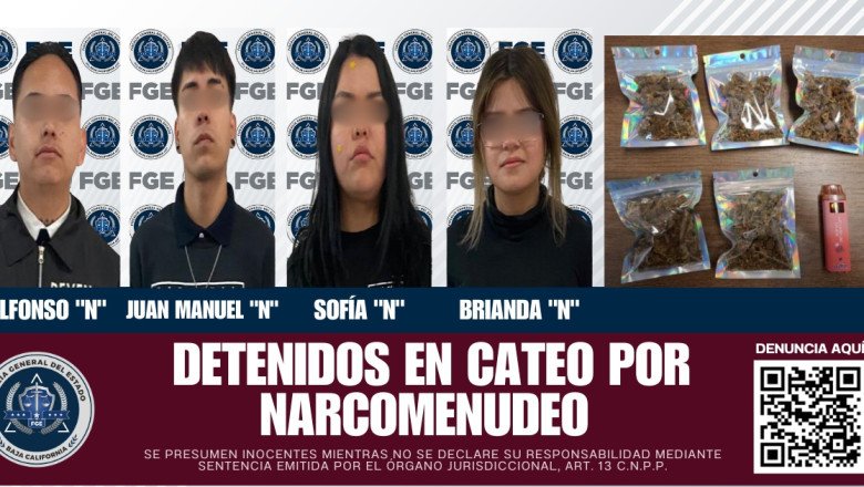 Detienen a 4 y asegura FGE droga durante cateo