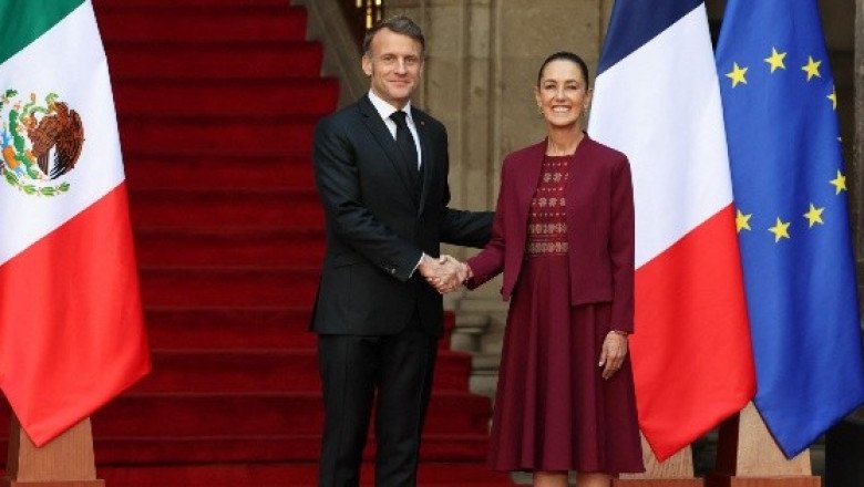 Sheinbaum recibe a Emmanuel Macron en Palacio Nacional