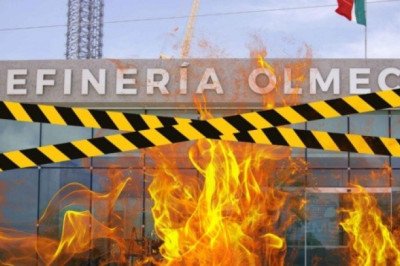 Pemex sofoca incendio en barda perimetral de la Refinería Olmeca