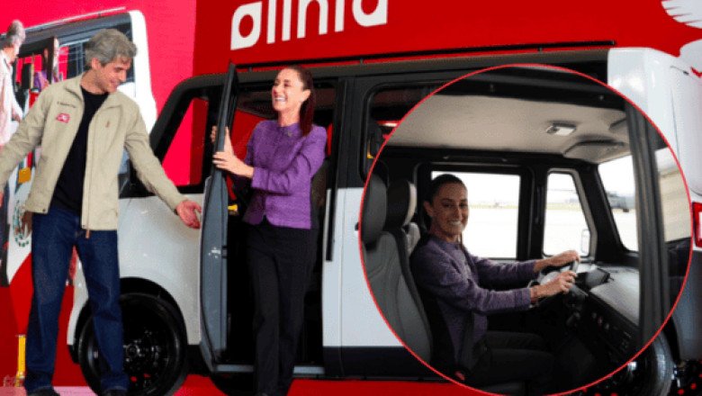 Sheinbaum presenta y conduce Olinia, el primer auto eléctrico mexicano