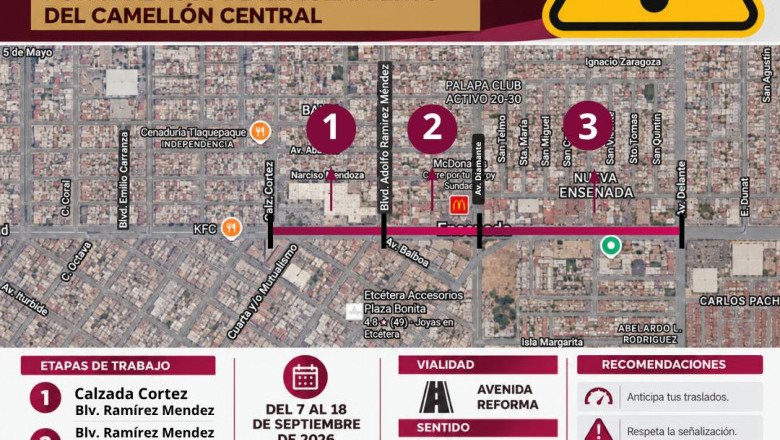 Gobierno de Ensenada informa sobre otro cierre de un carril de avenida Reforma